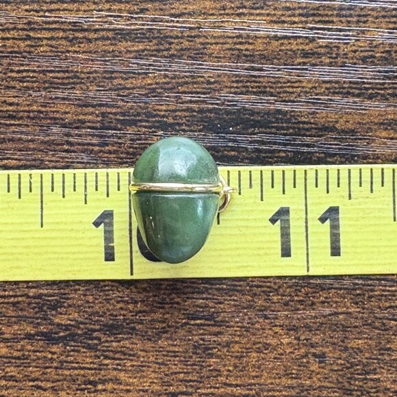 VTG Solid 14K Yellow Gold Nephrite Jade Egg Pendant Bow Design .75" - Picture 9 of 11
